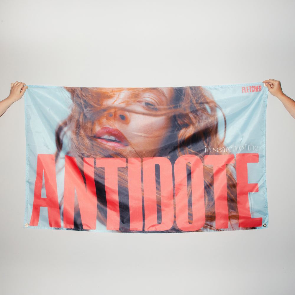 In Search Of The Antidote Flag held up